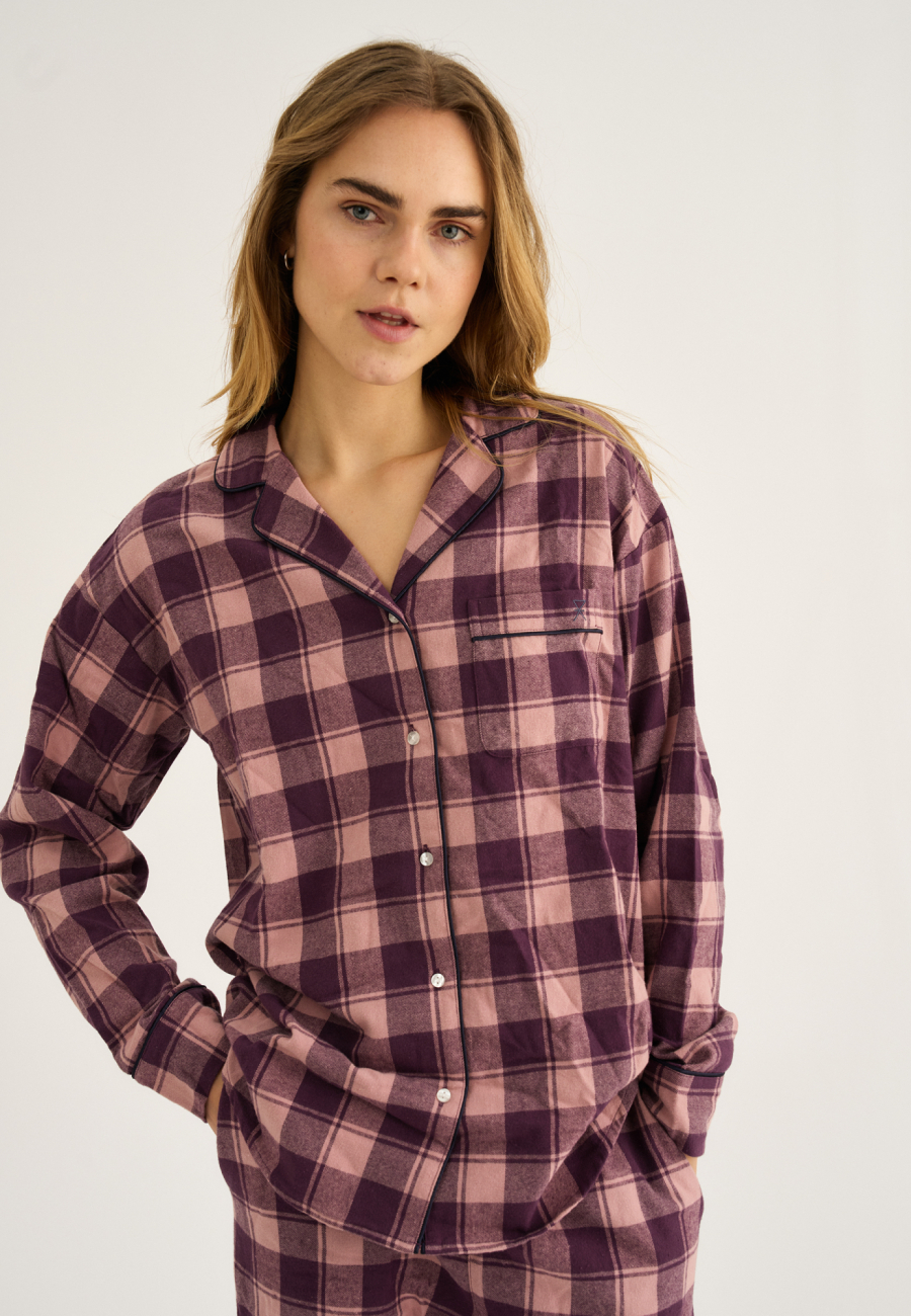 Pyjamasskjorte, 100% økologisk bomuld, Rosa ternet