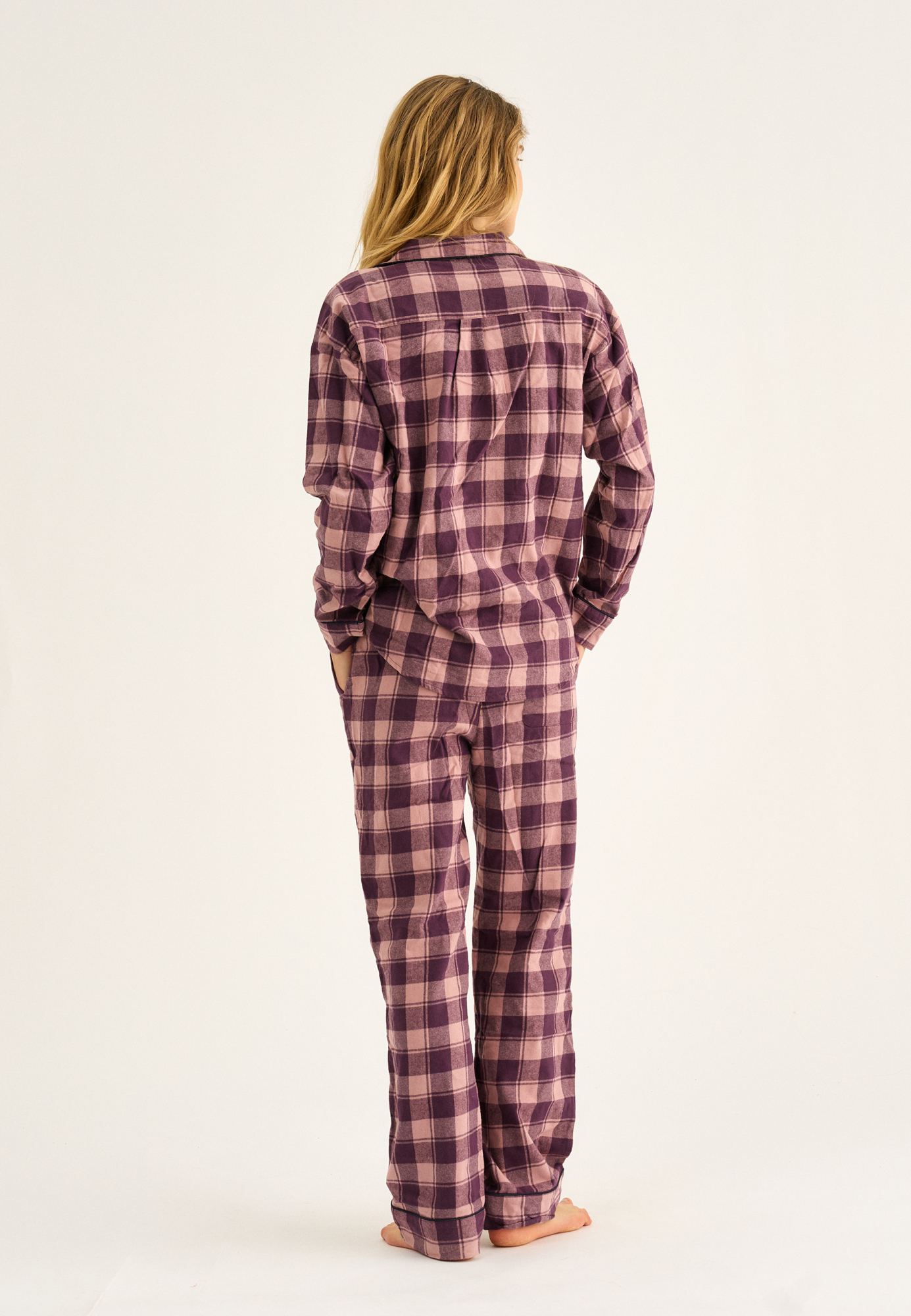 Pyjamasskjorte, 100% økologisk bomuld, Rosa ternet