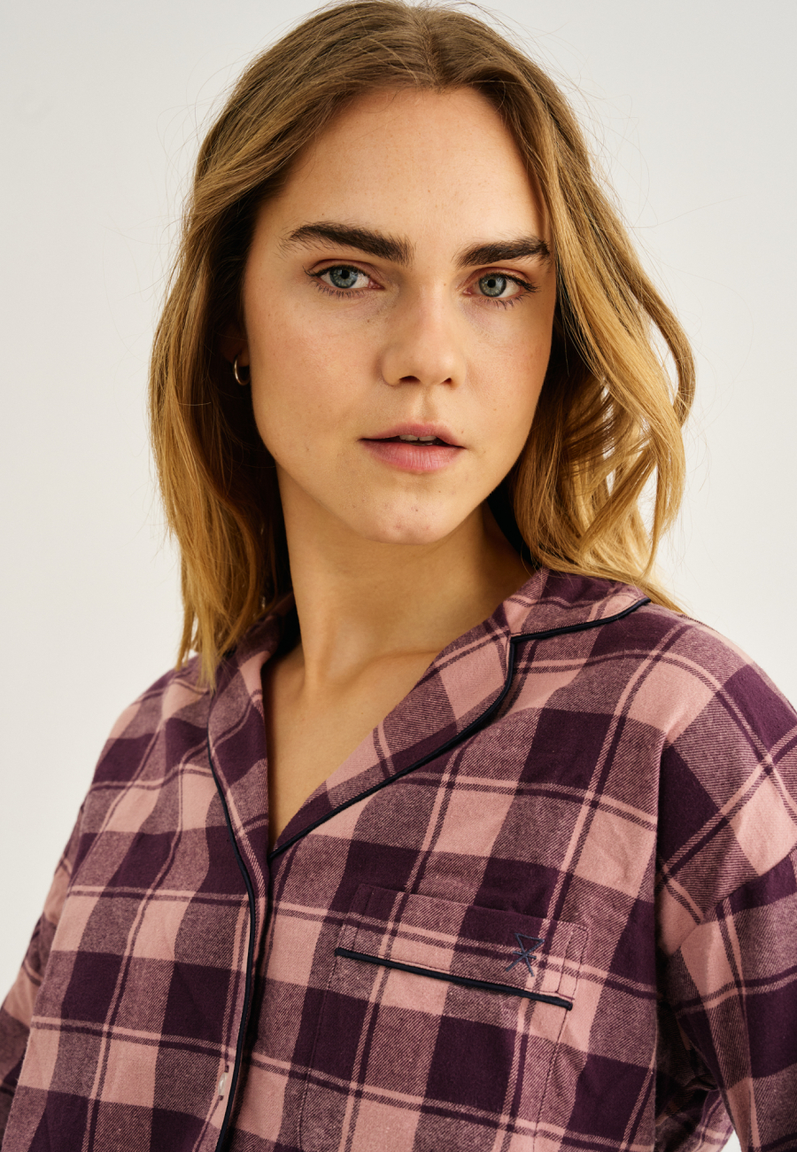 Pyjamasskjorte, 100% økologisk bomuld, Rosa ternet