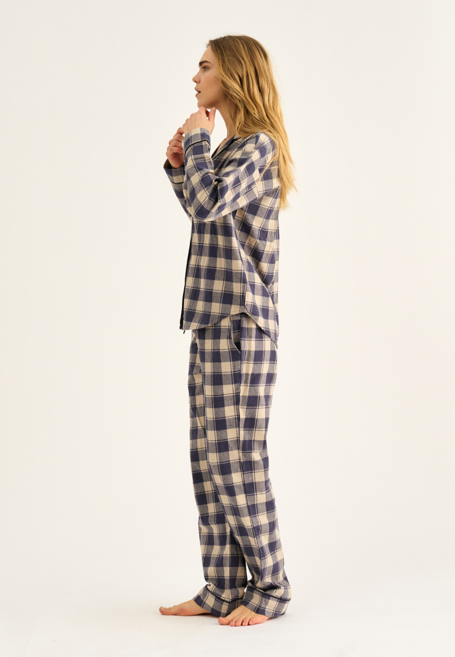Pyjamasbukser, 100% økologisk bomuld, Navy ternet