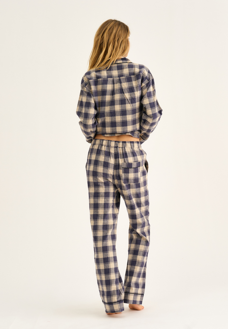 Pyjamasbukser, 100% økologisk bomuld, Navy ternet