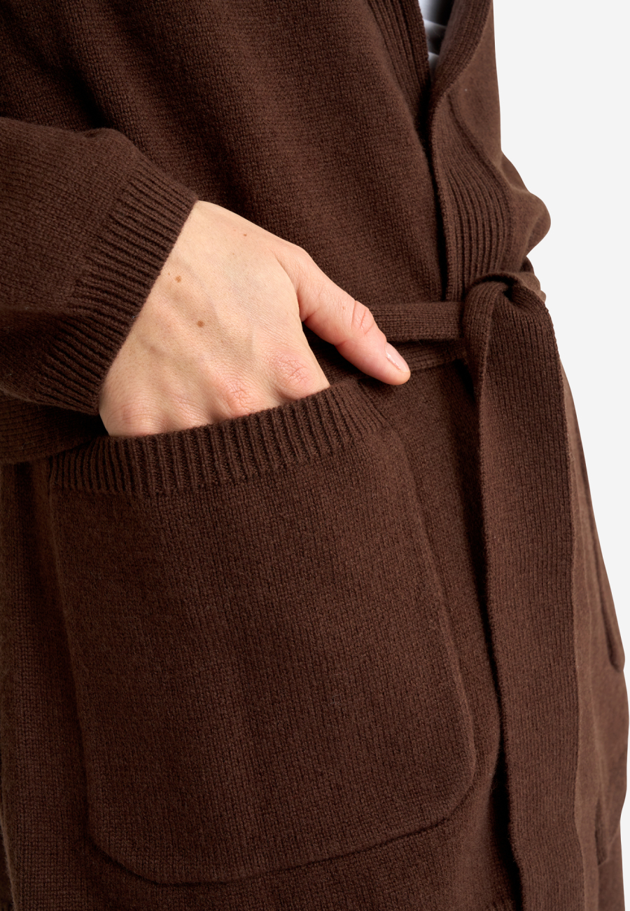 Cardigan, 100% Merinould, Brun